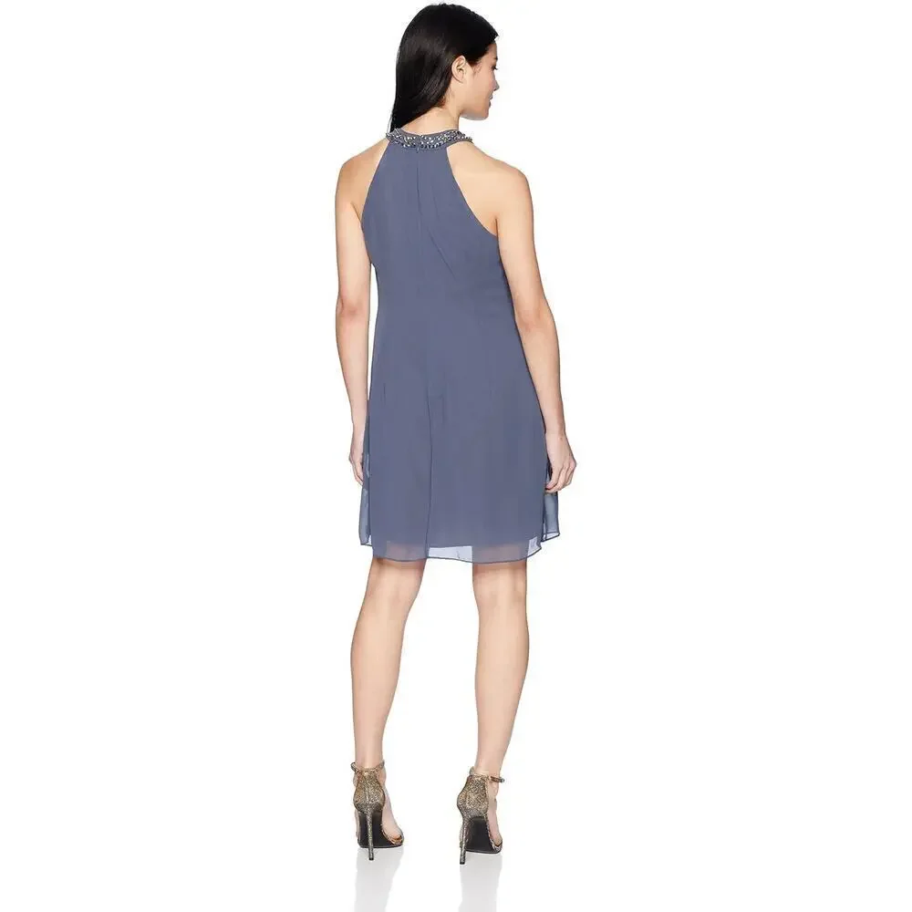 NEW SL Fashions Jewel Braid Halter Chiffon Dress Cocktail Formal Women's 14 - Picture 2 of 12